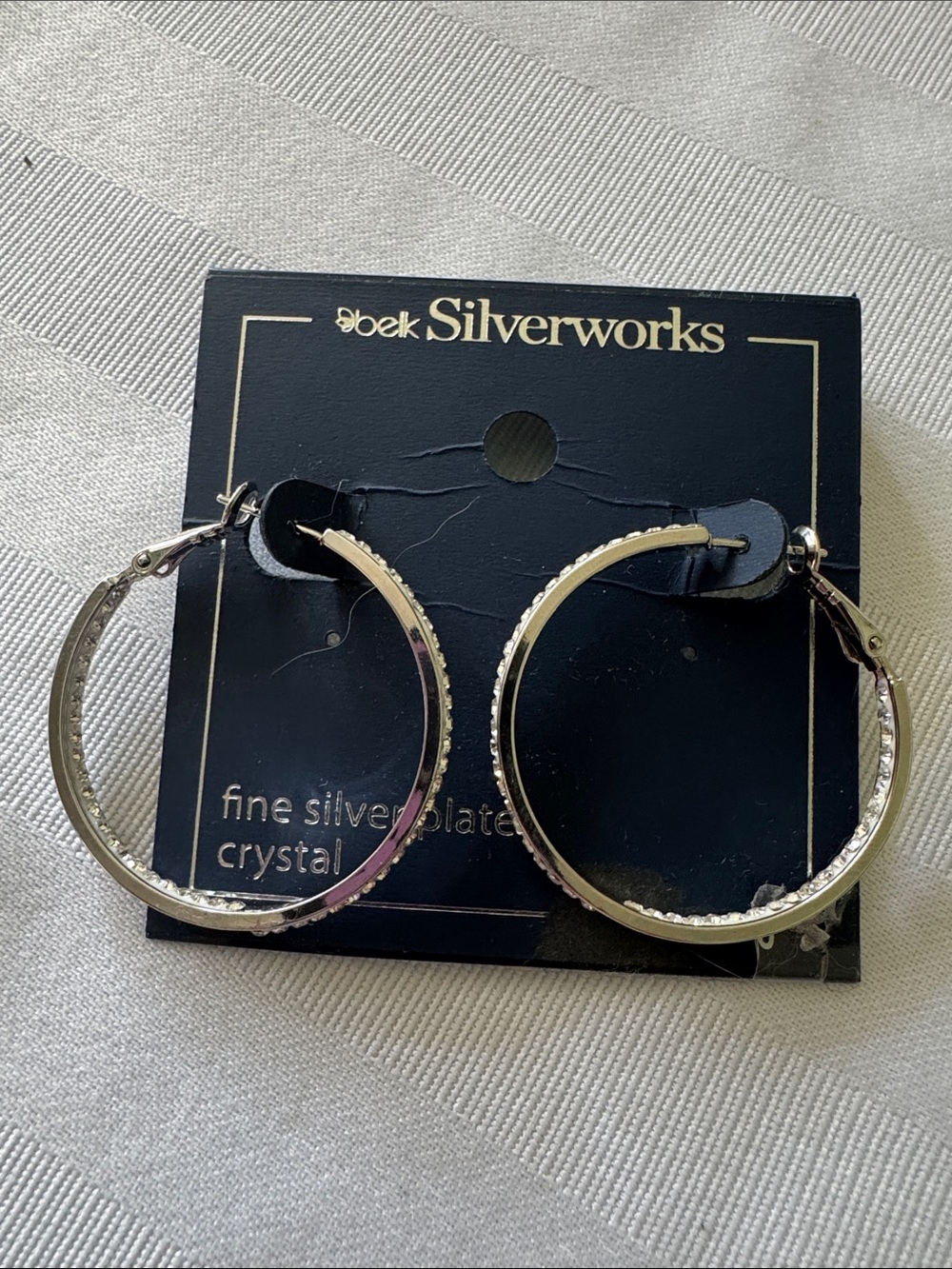 belk Silverworks Silver-Plated Crystal Hoop Earrings New